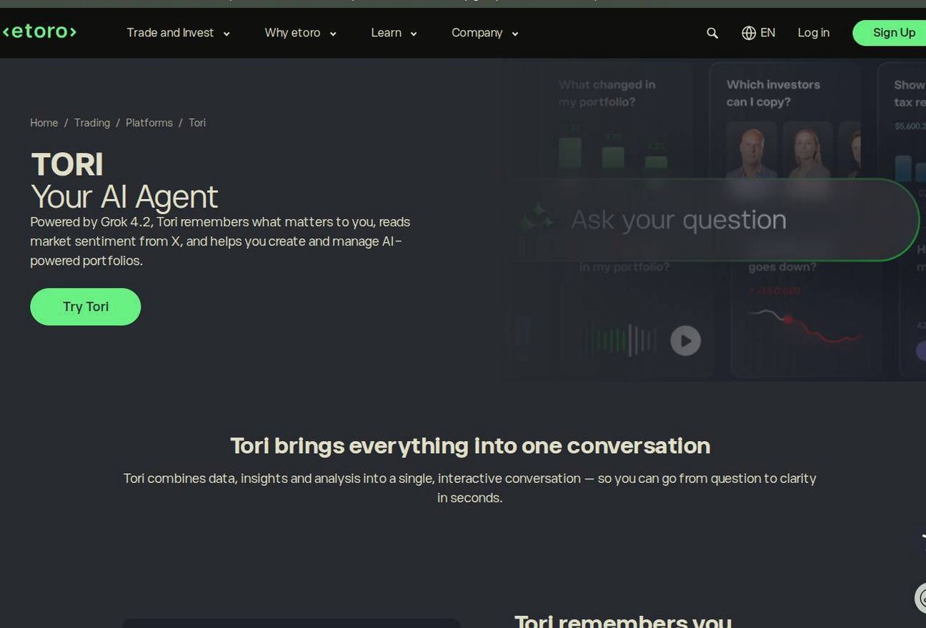 The platform page on the eToro website